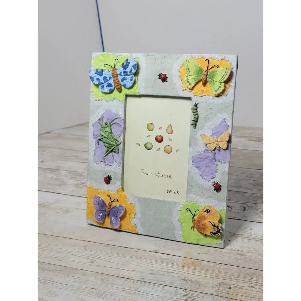 Vintage Dragonfly‎ Butterflies Ladybug Grasshopper Picture Frame Free Stands NWT